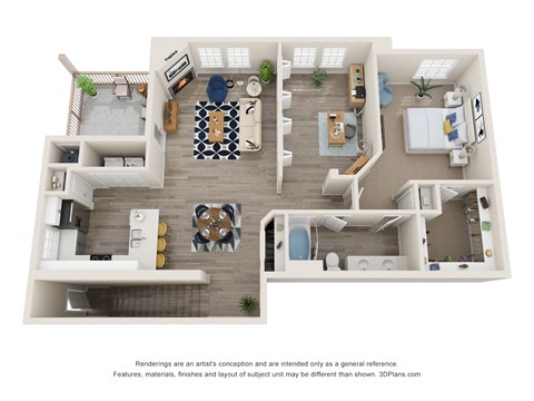 Floor plan for 1 bed, 1 bath, 1172 sqft